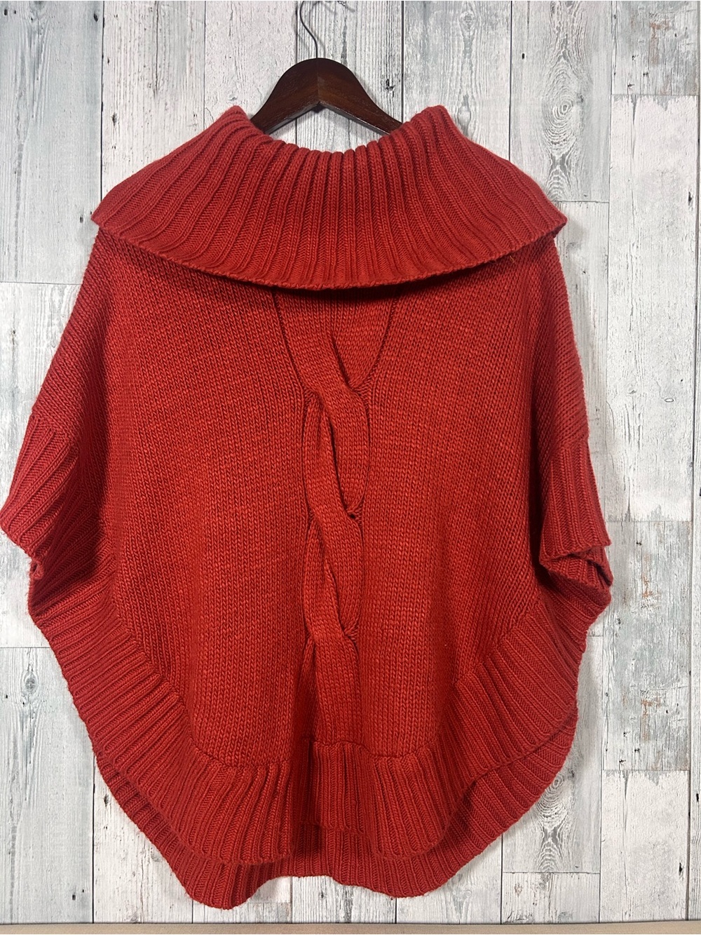 Dressbarn Rust Cable Knit Funnel Neck Poncho Sweater Cape Boho
Oversized S/M